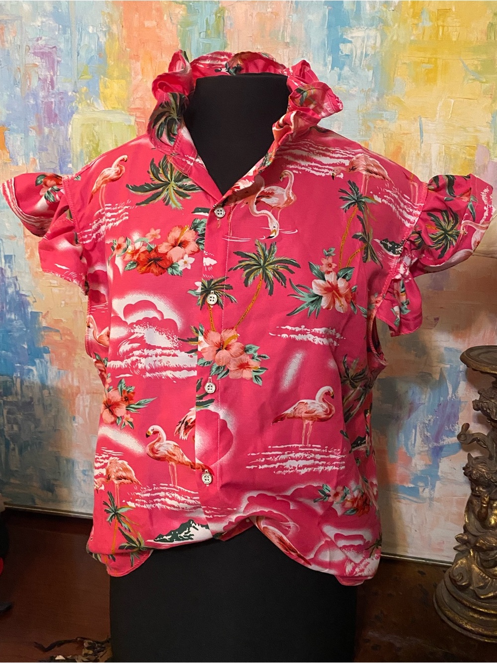❤️Fabbed Up Pink Hawaiian Shirt with ruffles - Picture 2 of 3
